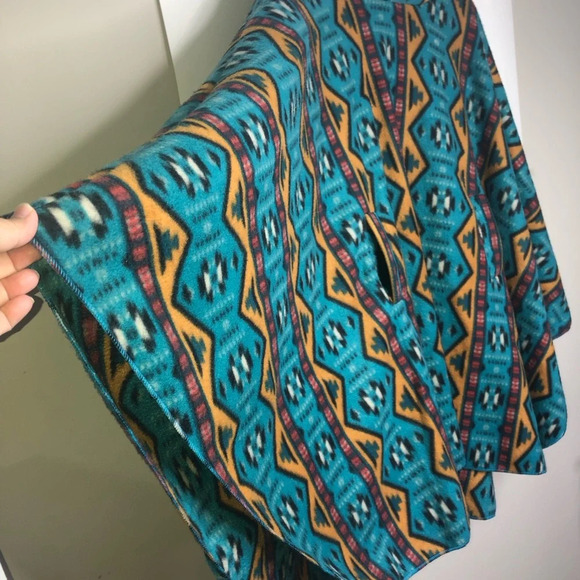 Arseno Poncho OS Hood Pockets Aztec Southwestern Blanket Cape Fleece Soft Warm - Picture 6 of 9